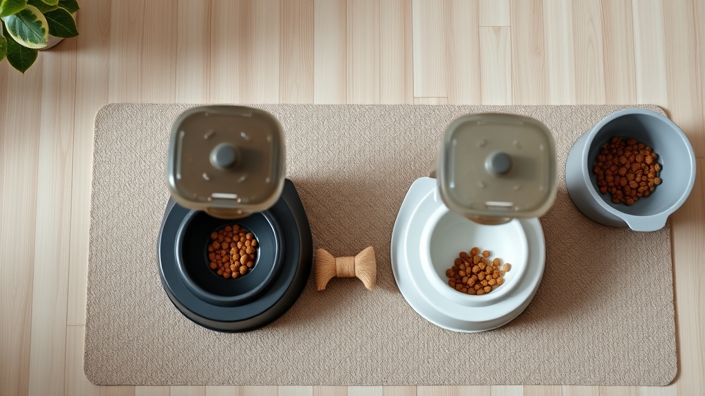 비교·선택 본문 이미지: Show comparing feeder size and bowl spacing